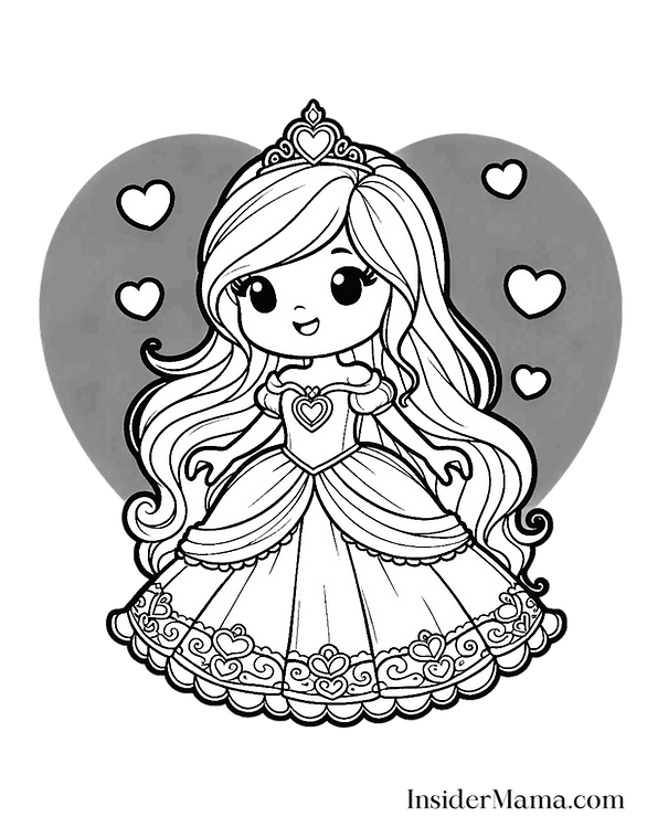 valentine coloring pages cute princess