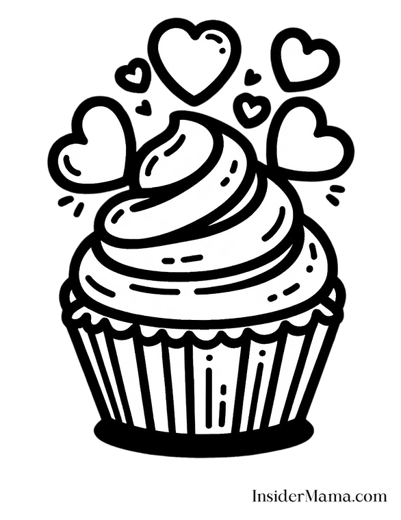 valentine coloring pages cupcake with hearts