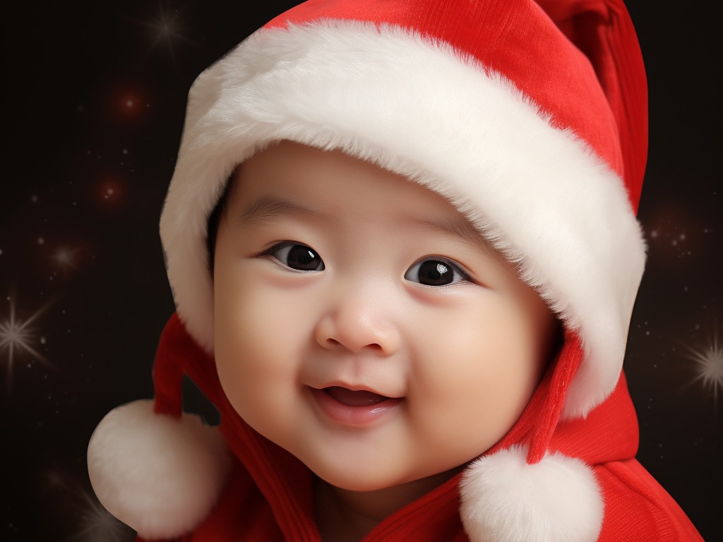 Managing holiday stress for new parents - asian baby with santa winter hat on
