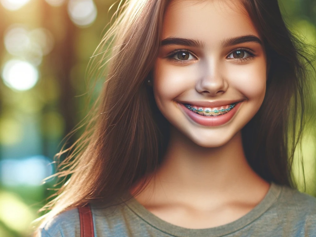 food you can't eat with braces - teen girl in braces smiling