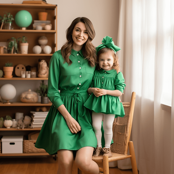 mommy and me matching green color outfits