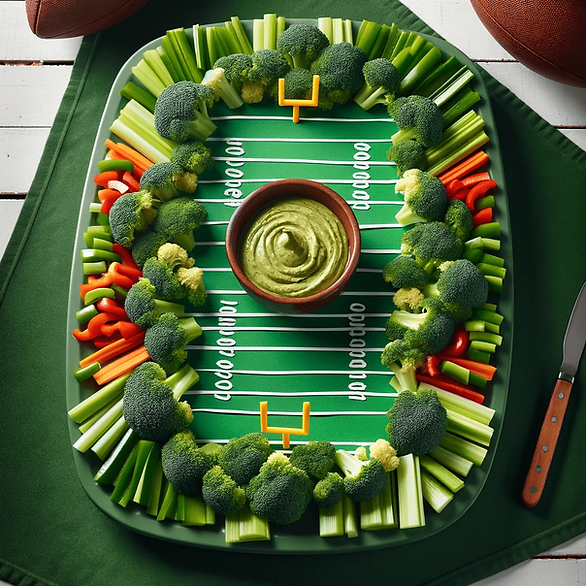 super bowl food ideas veggie platter on a football field platter