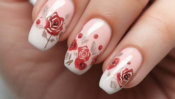 floral nails red and pink
