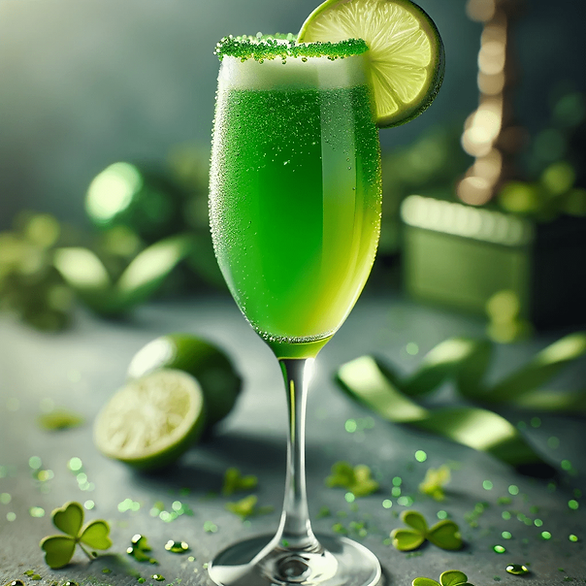 classic green alcohol drink in a champagne glass with sugar rim and lime