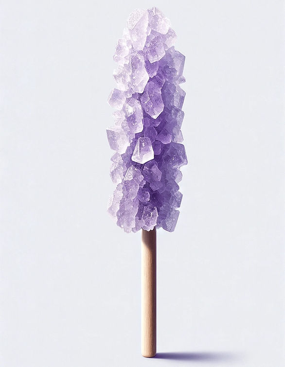 light purple rock candy on a stick