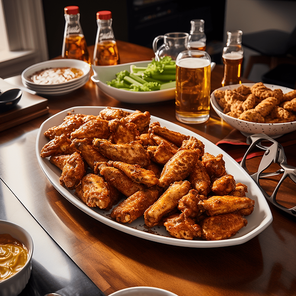 super bowl food ideas - wings on a football shaped plate