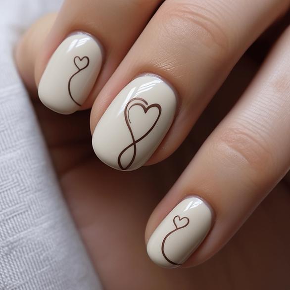 valentines nail art heart outline on white nails