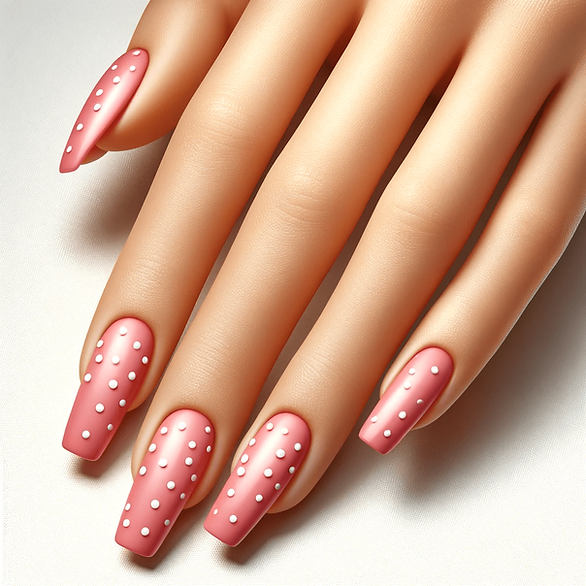 valentines nail art pink nails with white polka dots
