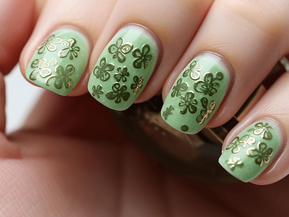 mint green and gold clovers st. patrick's day nails
