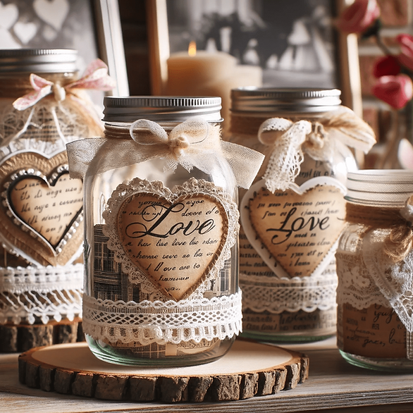 valentine crafts for adults decorated mason jars with hearts and lace