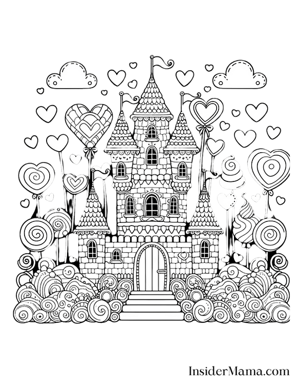 valentine coloring pages castle of hearts