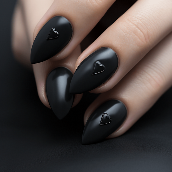 black valentines day nails black heart on black nails
