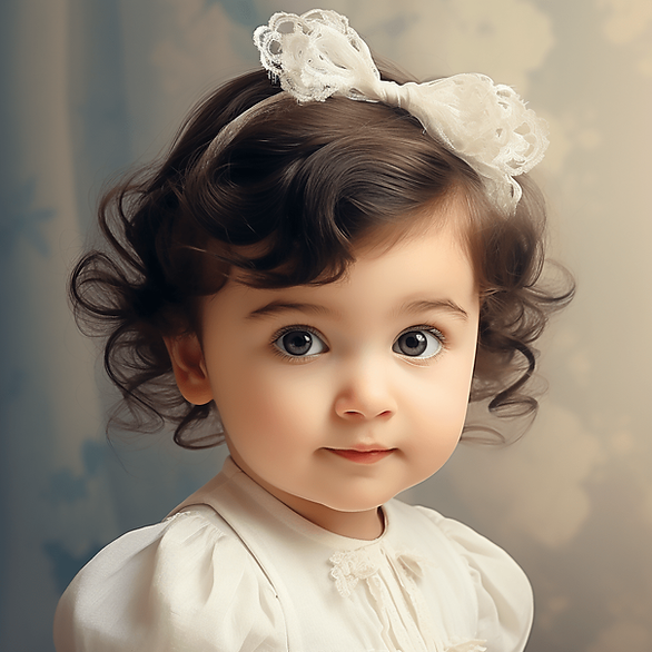 vintage baby names - vintage looking girl with lace bow and dark hair