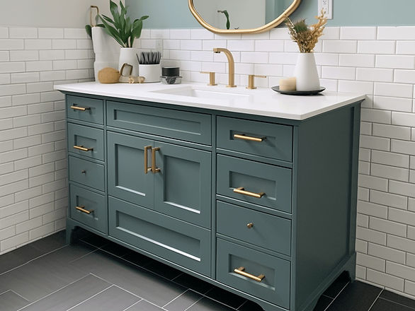 paint bathroom vanity cabinets - greenish blue painted vanity cabinet in the bathroom with a white counter