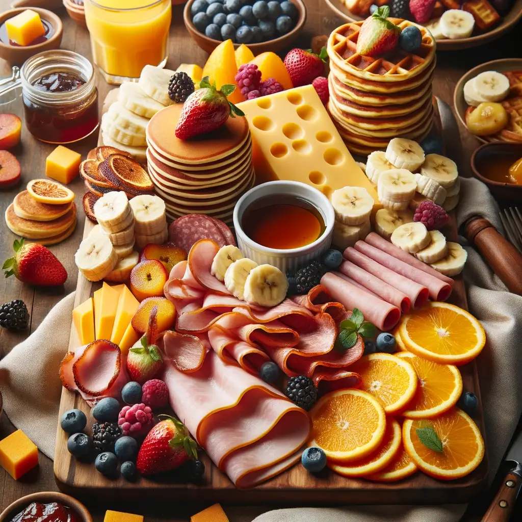 sweet and savory breakfast-themed Mother's Day charcuterie board