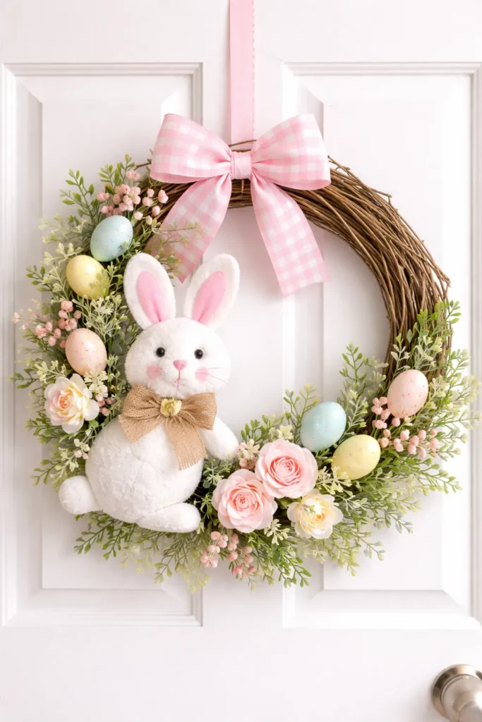 Easter craft, bunny wreath for door