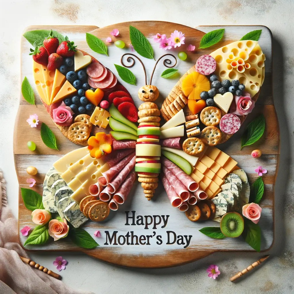 Butterflies often represent transformation and joy. A butterfly-shaped charcuterie board could be a fun and vibrant way to honor the evolving journey of motherhood.