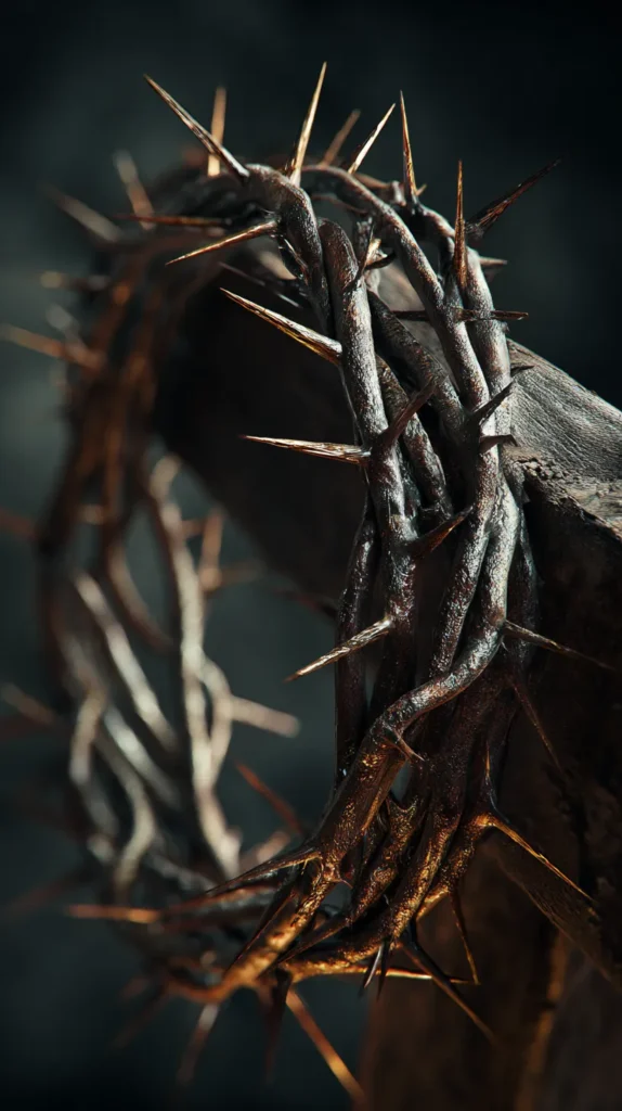 crown of thorns hanging on a post