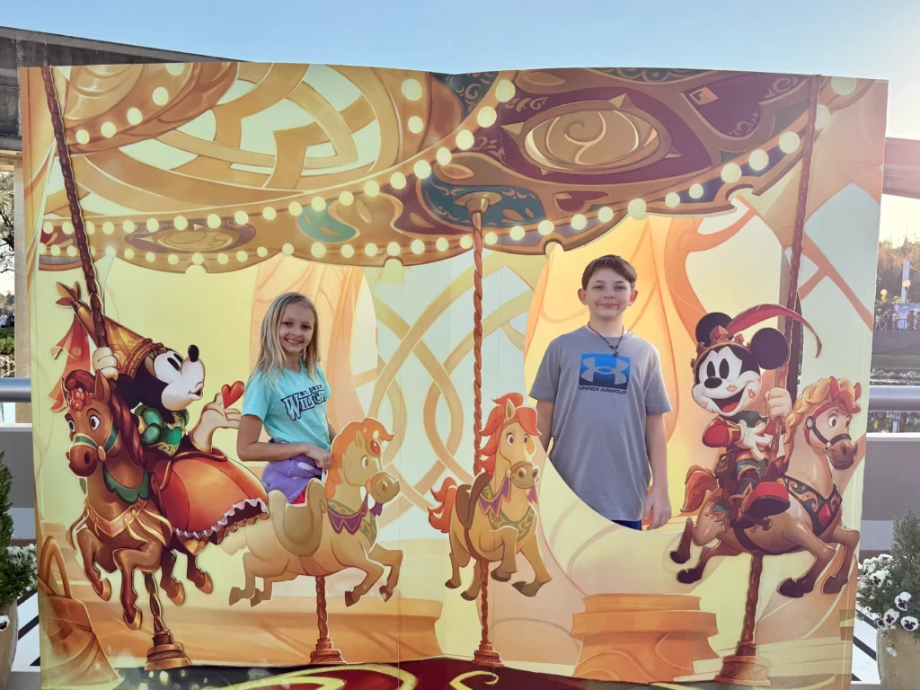 disney horses, boy and girl, photo backdrop