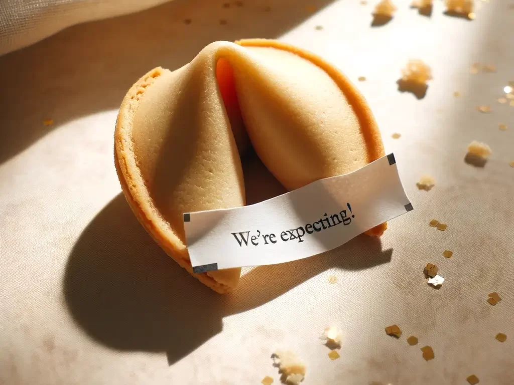fortune cookie with the message, we're expecting