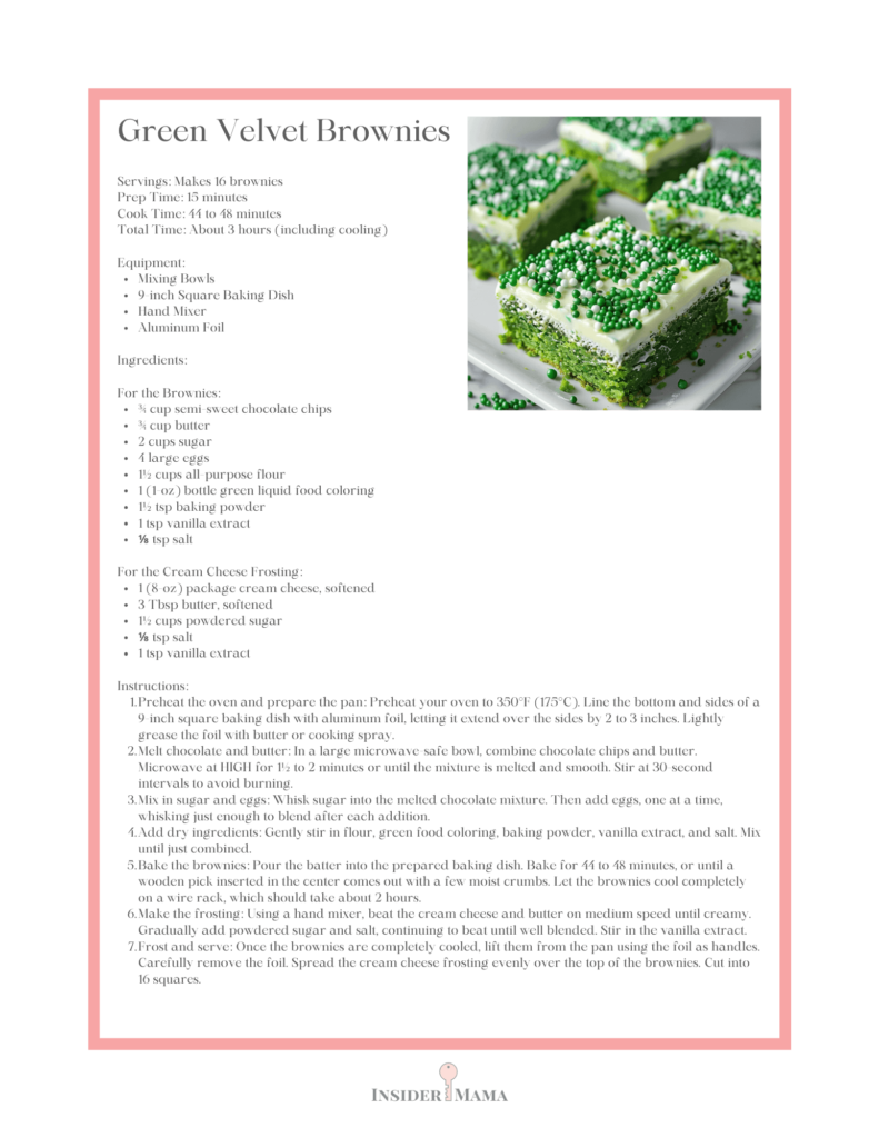 printable recipe for green velvet brownies