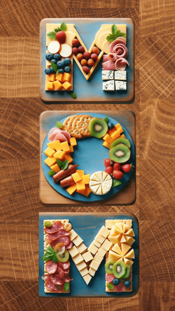 charcuterie board vertical spelling MOM for Mother's Day