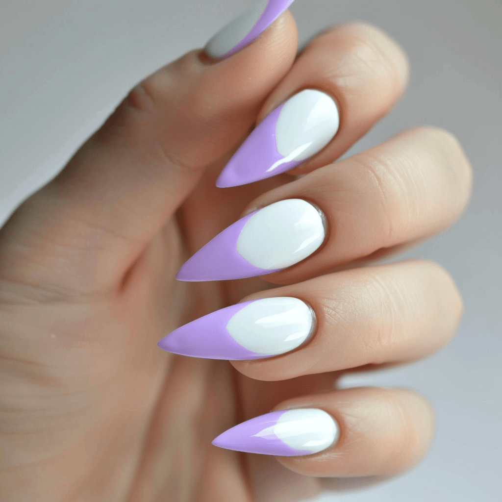 white and lilac french manicure