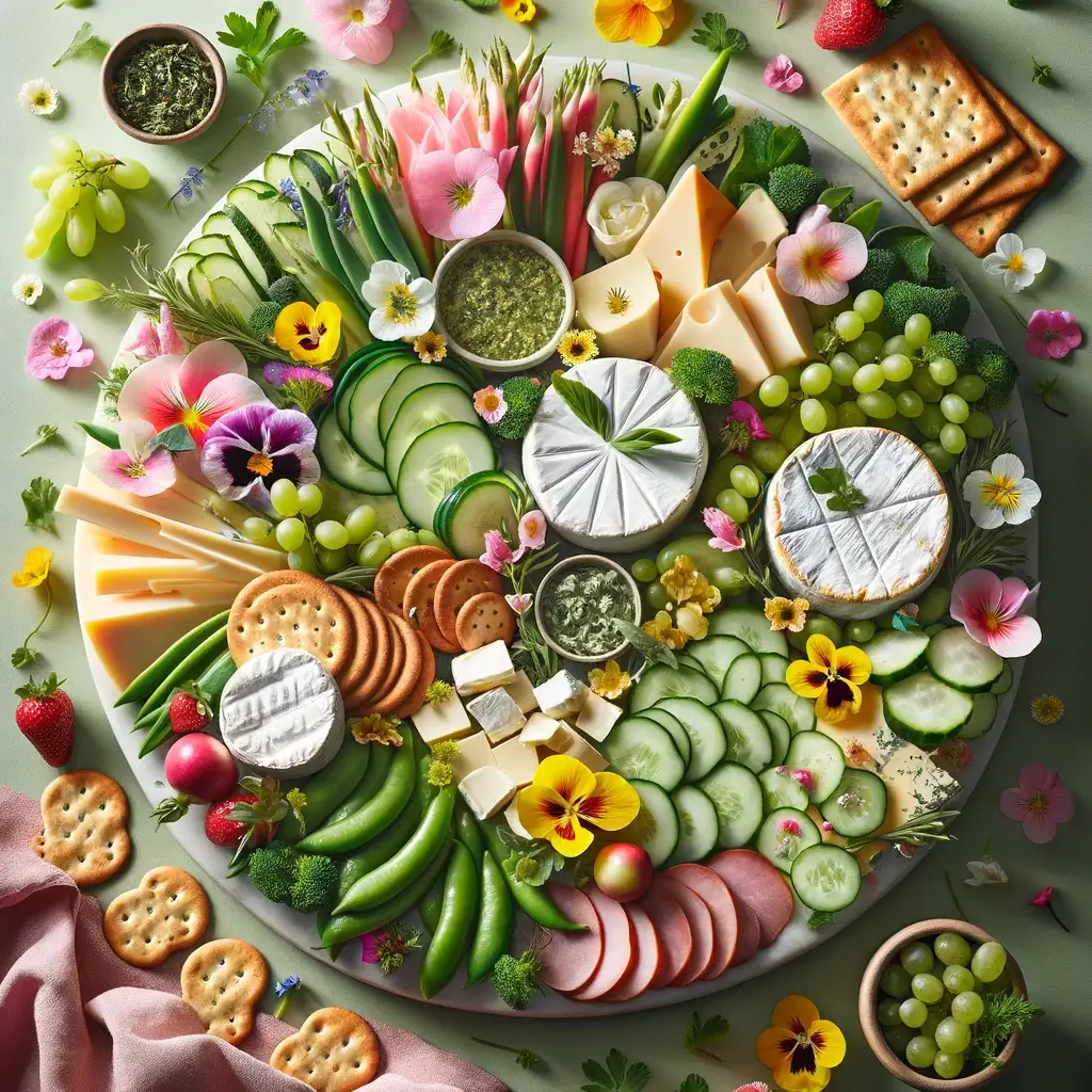 Spring garden-themed Mother's Day charcuterie board