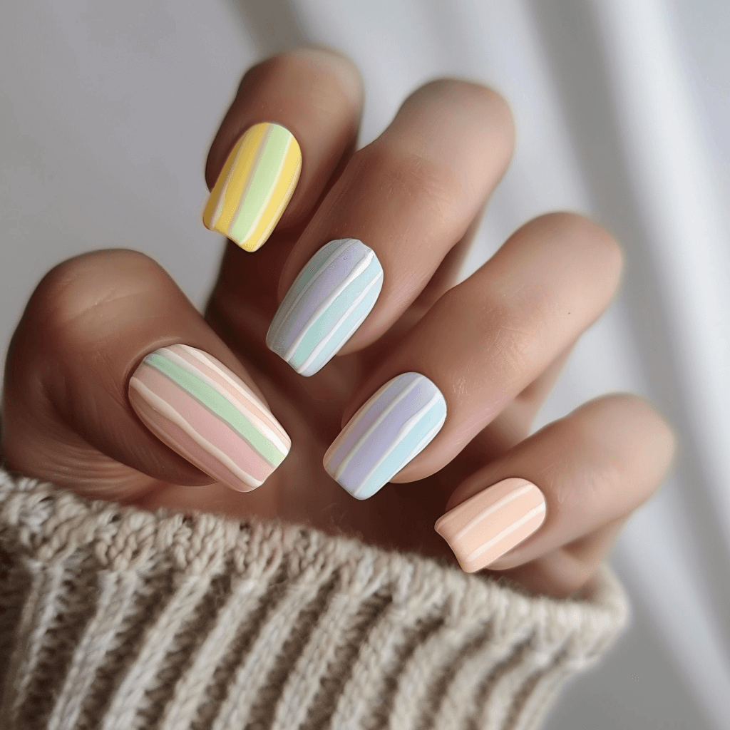 striped pastel manicured spring nails