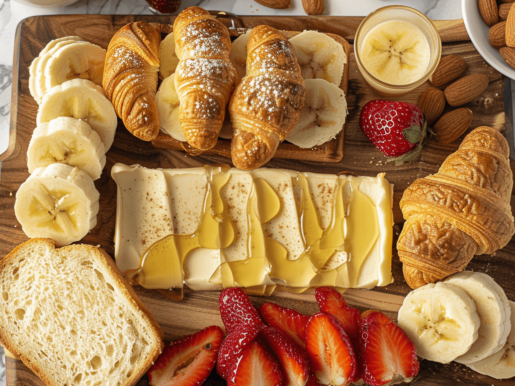 Mix cinnamon and honey into the buttery spread for a sweet spread. Serve with freshly baked croissants, banana bread, and scones. Add sliced strawberries, almonds, and a chocolate hazelnut spread for an extra treat.