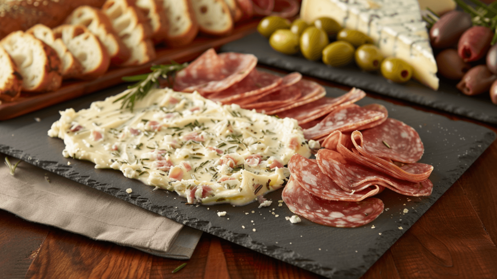 Opt for a garlic and rosemary-infused butter. Serve with a hearty selection of artisanal breads like olive loaf or walnut bread. Add prosciutto, salami, and a variety of cheeses for a meat and cheese lover’s dream.