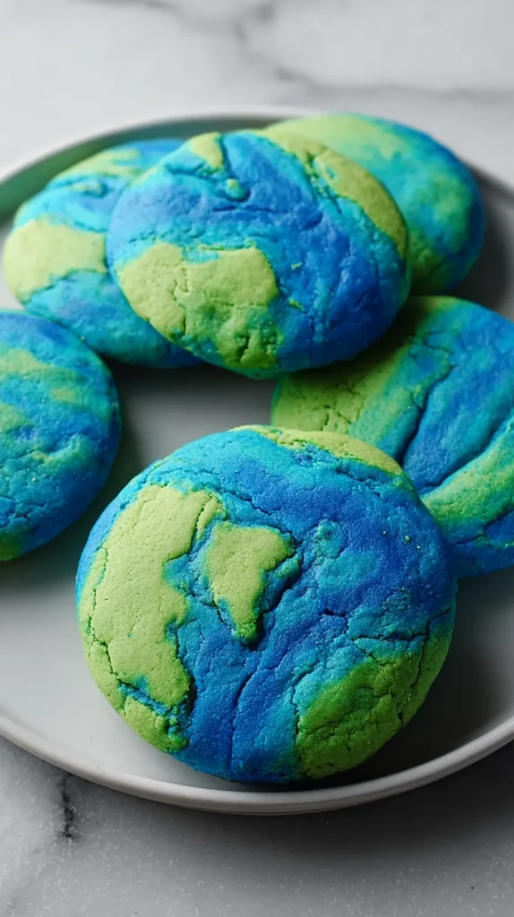 Earth day, blue and green planet-inspired cookies