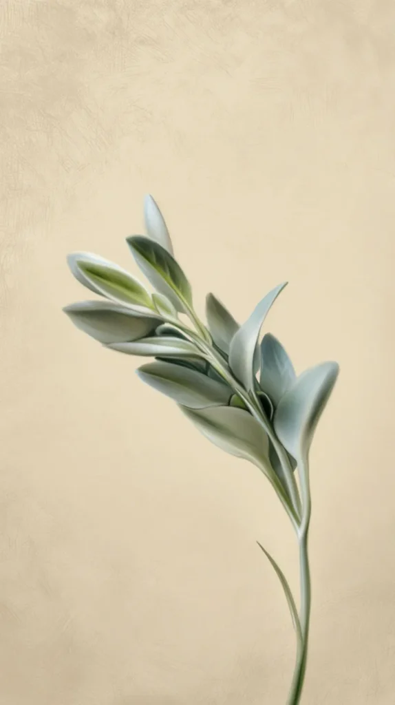 green sage leaves, beige background