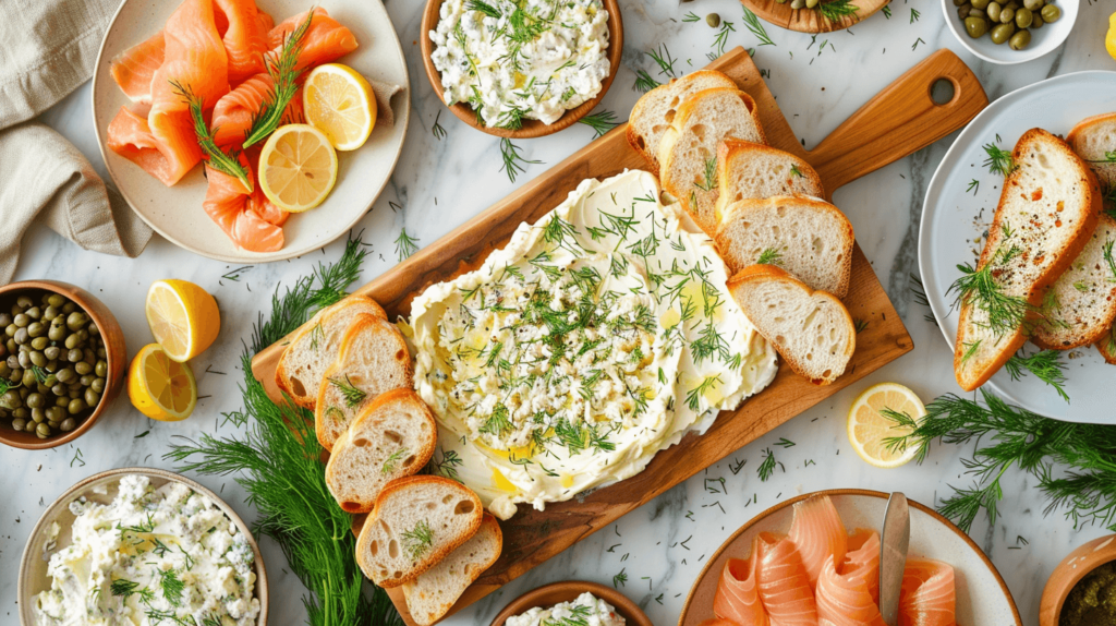 Mix butter with lemon zest, dill, and a hint of garlic. Ideal bread choices are crispy baguettes, rye, or pumpernickel. Add smoked salmon, capers, and cream cheese for a coastal-inspired treat.