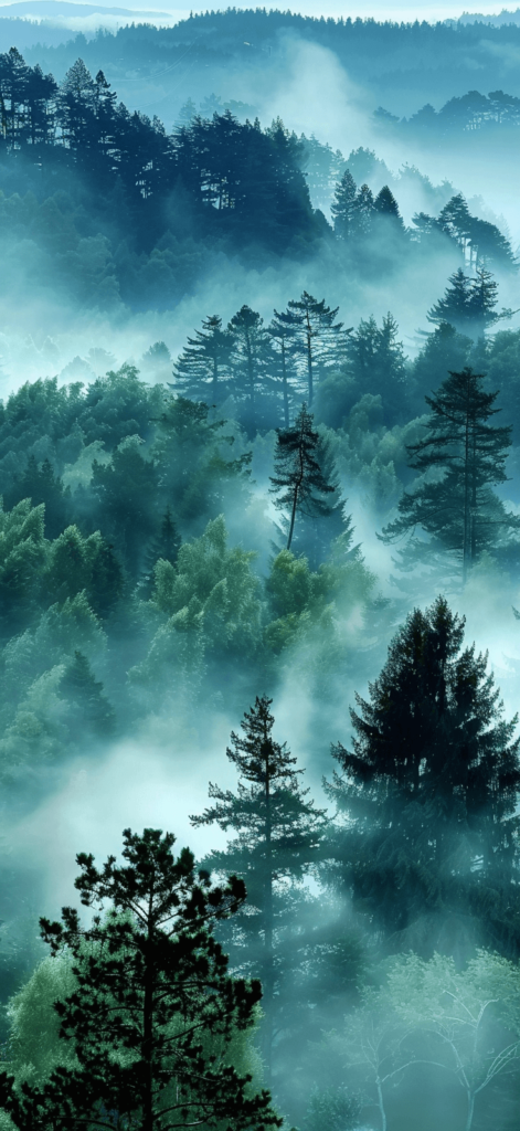 Fog Over Forest: A mystical scene of fog rolling over a forest, evoking a sense of mystery and wonder in nature.