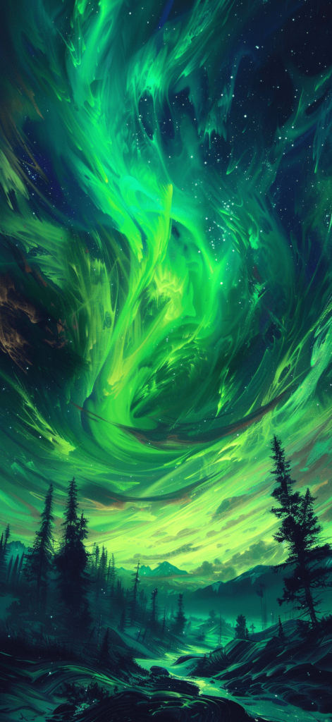 Aurora Borealis: The northern lights in a mesmerizing display, showcasing one of the Earth's most magical phenomena. Earth Day iPhone wallpaper.