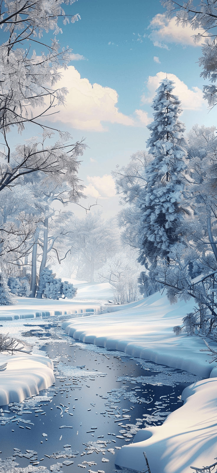 Icy and snowy winter scene.