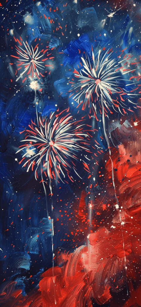 Fireworks illuminating the night sky in red, white, and blue hues, celebrating Independence Day in style.