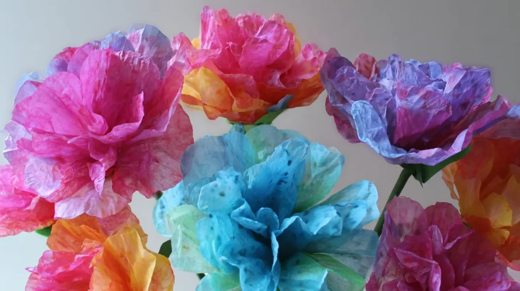 brightly colored coffee filter flowers bunch