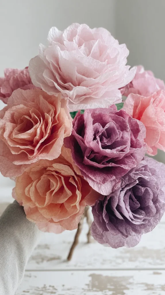 pink, coral, purple bouquet of craft blooms