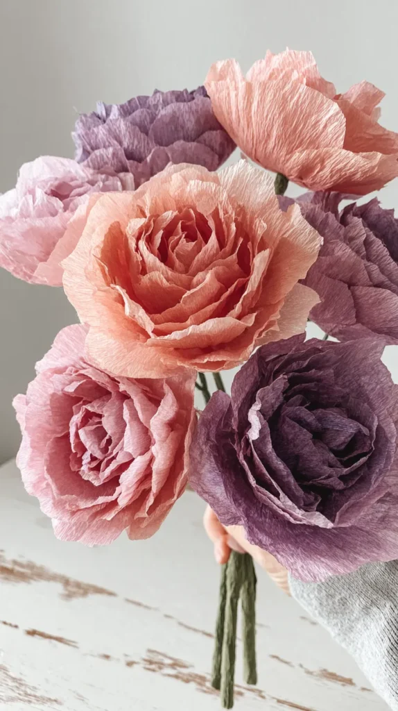 pink, coral, purple bouquet of craft blooms