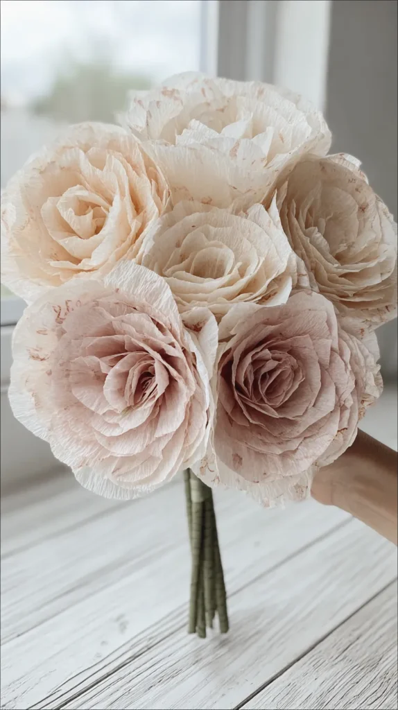 coffee filter flowers in neutral colors