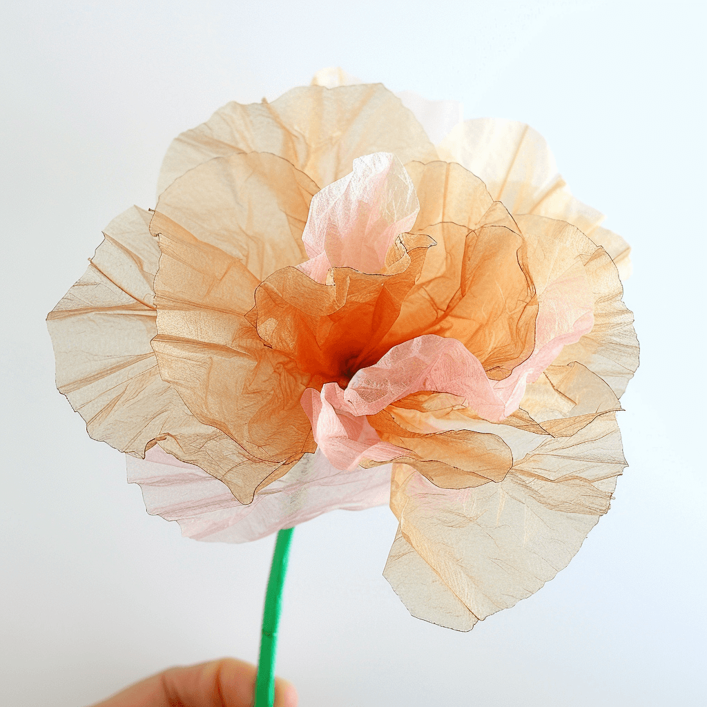 light brown and pink paper flower with green stem