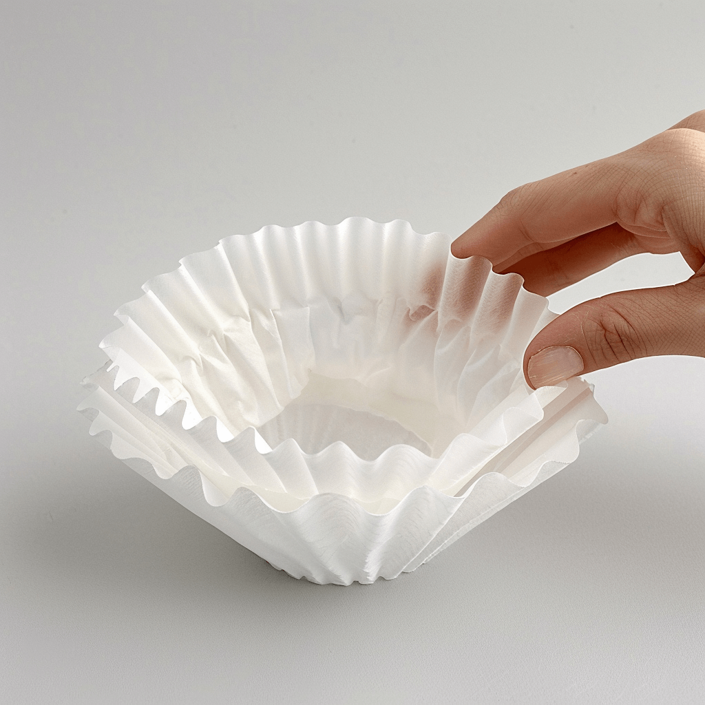 white coffee filters with hand