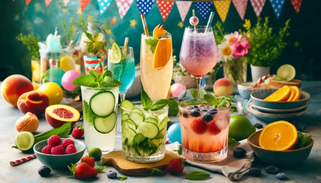 Image showcasing a vibrant assortment of healthy mocktails perfect for a summer gathering.