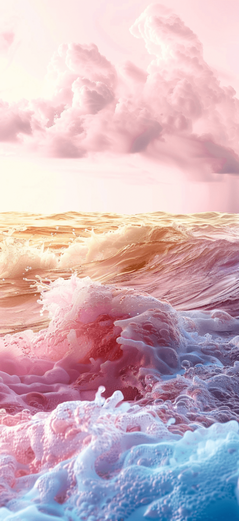 Pastel waves in shades of pink, yellow, and blue, captured as a lifelike, high-resolution image.