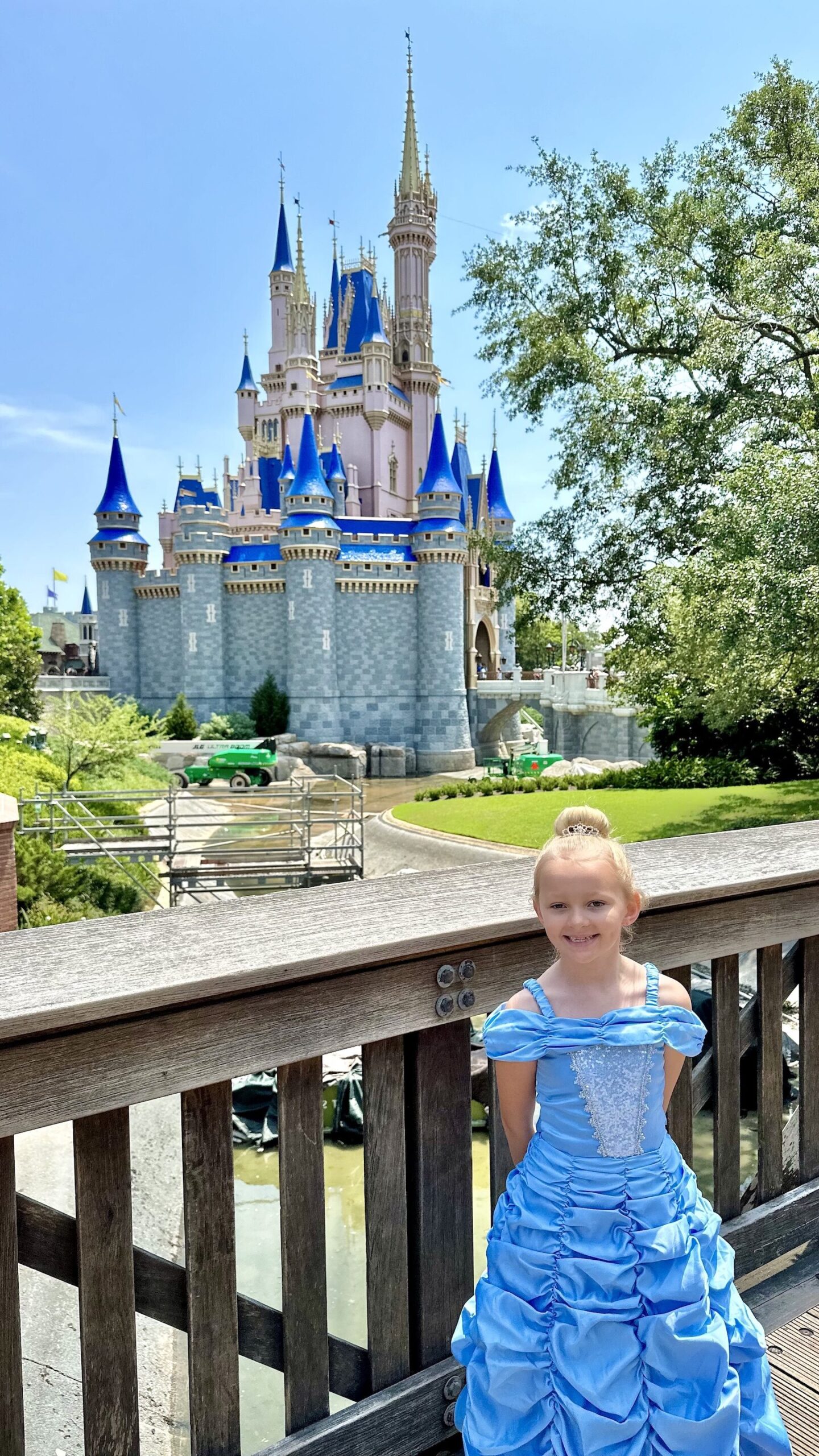 Disney castle, Disney essentials, girl in blue dress