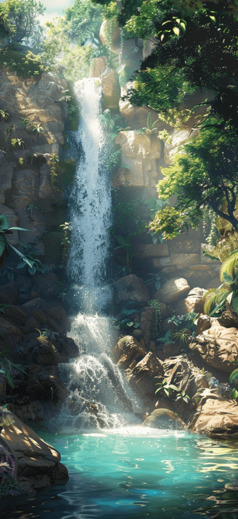 A refreshing waterfall that empties into a serene pool.