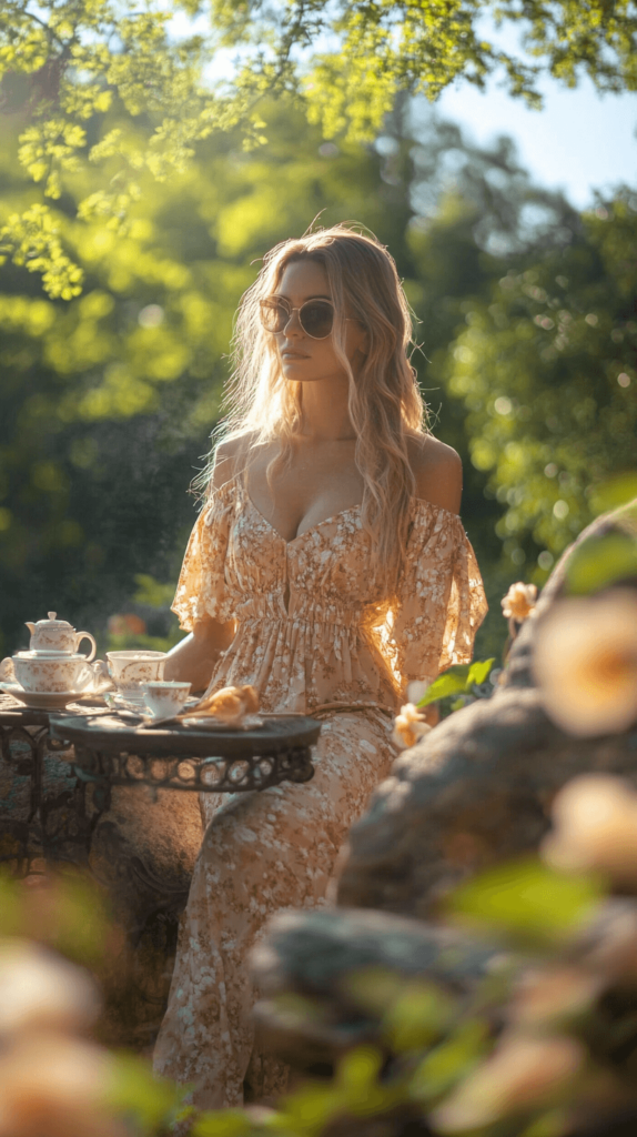 woman sitting with sunglasses outside