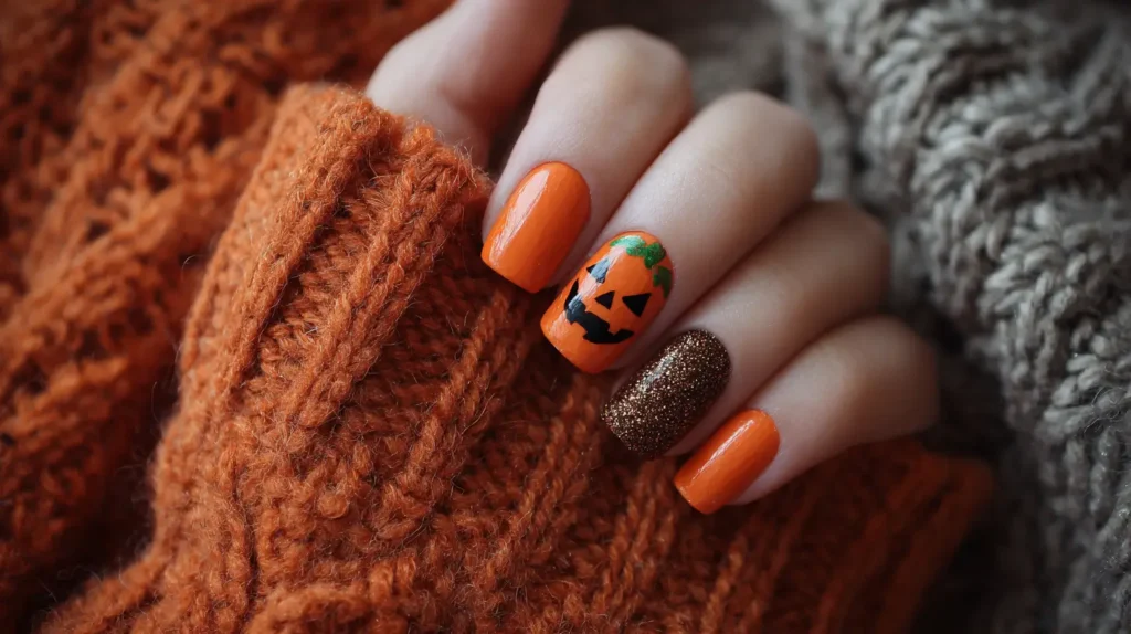 nails, jack-o-lantern manicure